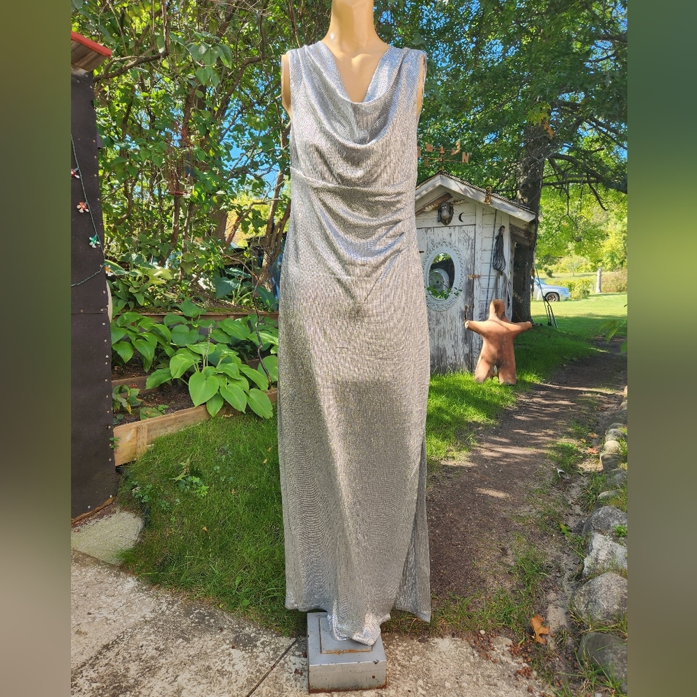 Metallic Silver Maxi Dress